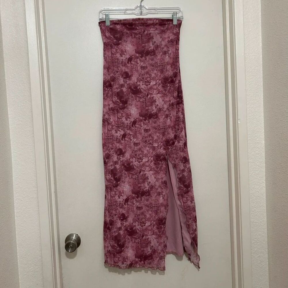 Y2K 90s Strapless Pink Mesh Midi Dress Side Slit Fairy Romantic Chic Medium